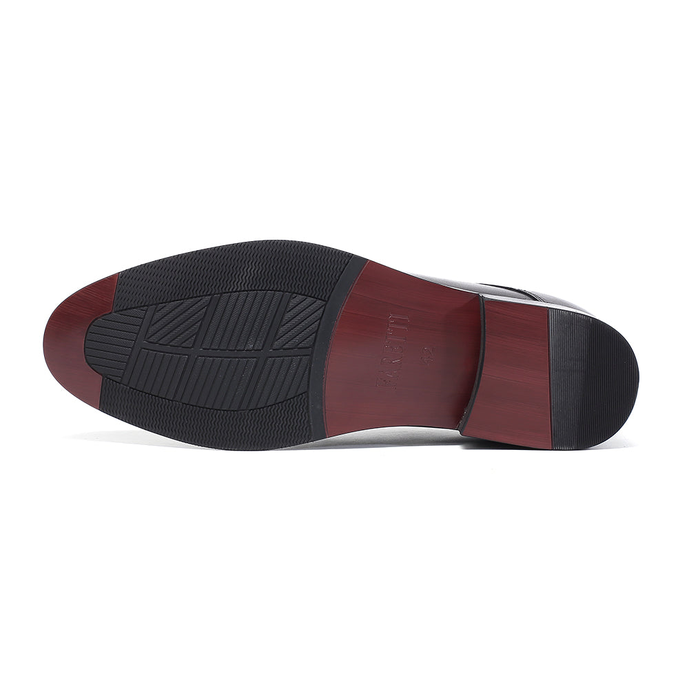 Plain black leather elevator shoes Basilio +2.76 inches