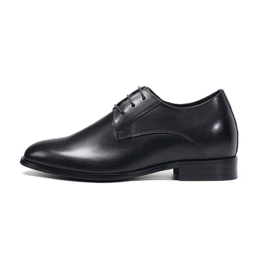 Plain black leather elevator shoes Basilio +2.76 inches