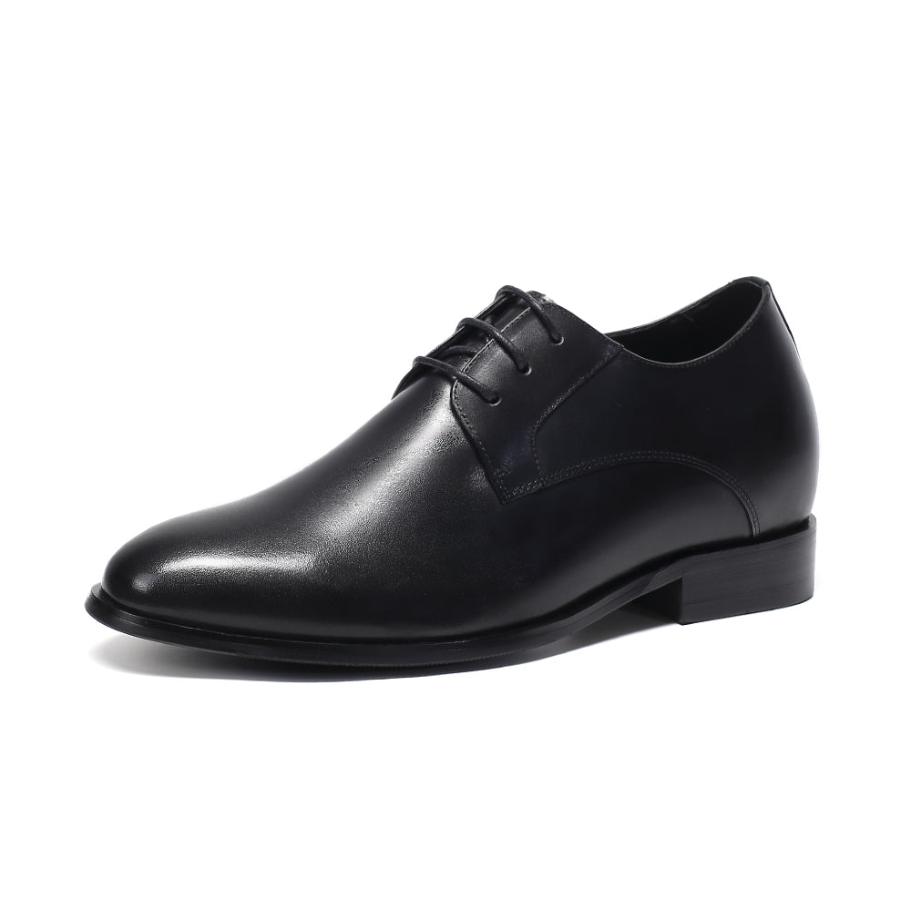 Plain black leather elevator shoes Basilio +2.76 inches