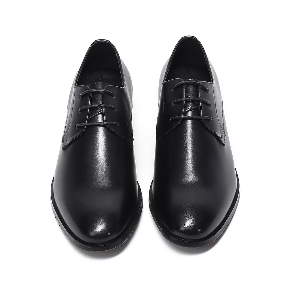 Plain black leather elevator shoes Basilio +2.76 inches