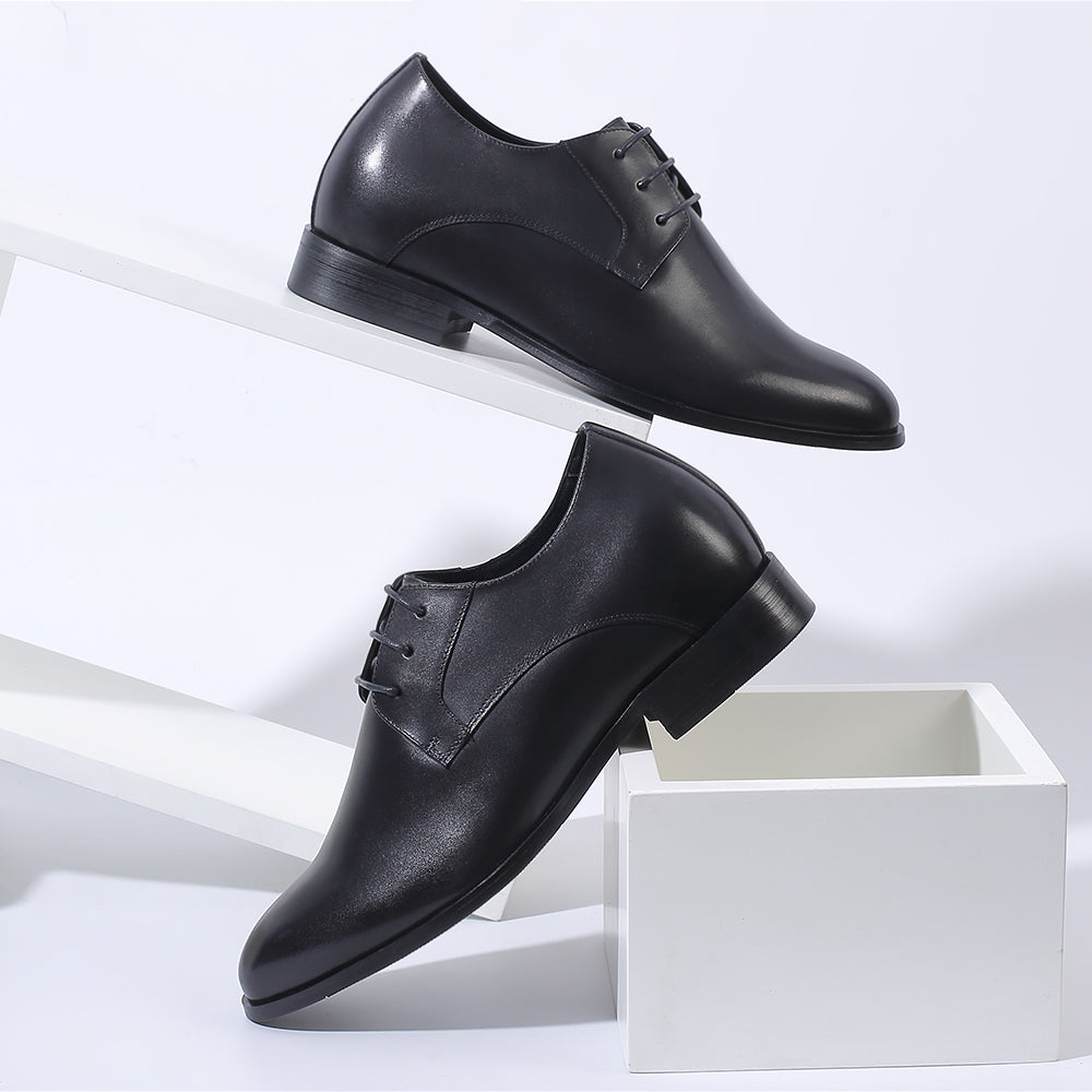 Plain black leather elevator shoes Basilio +2.76 inches