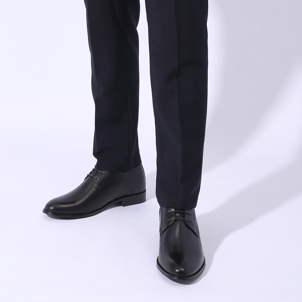 Plain black leather elevator shoes Basilio +2.76 inches