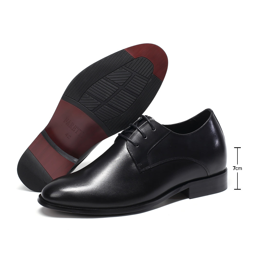 Plain black leather elevator shoes Basilio +2.76 inches