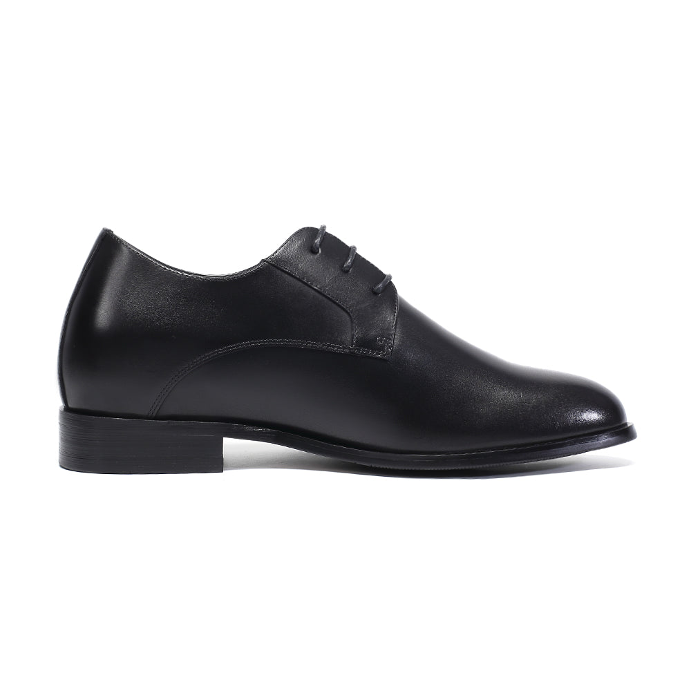 Plain black leather elevator shoes Basilio +2.76 inches
