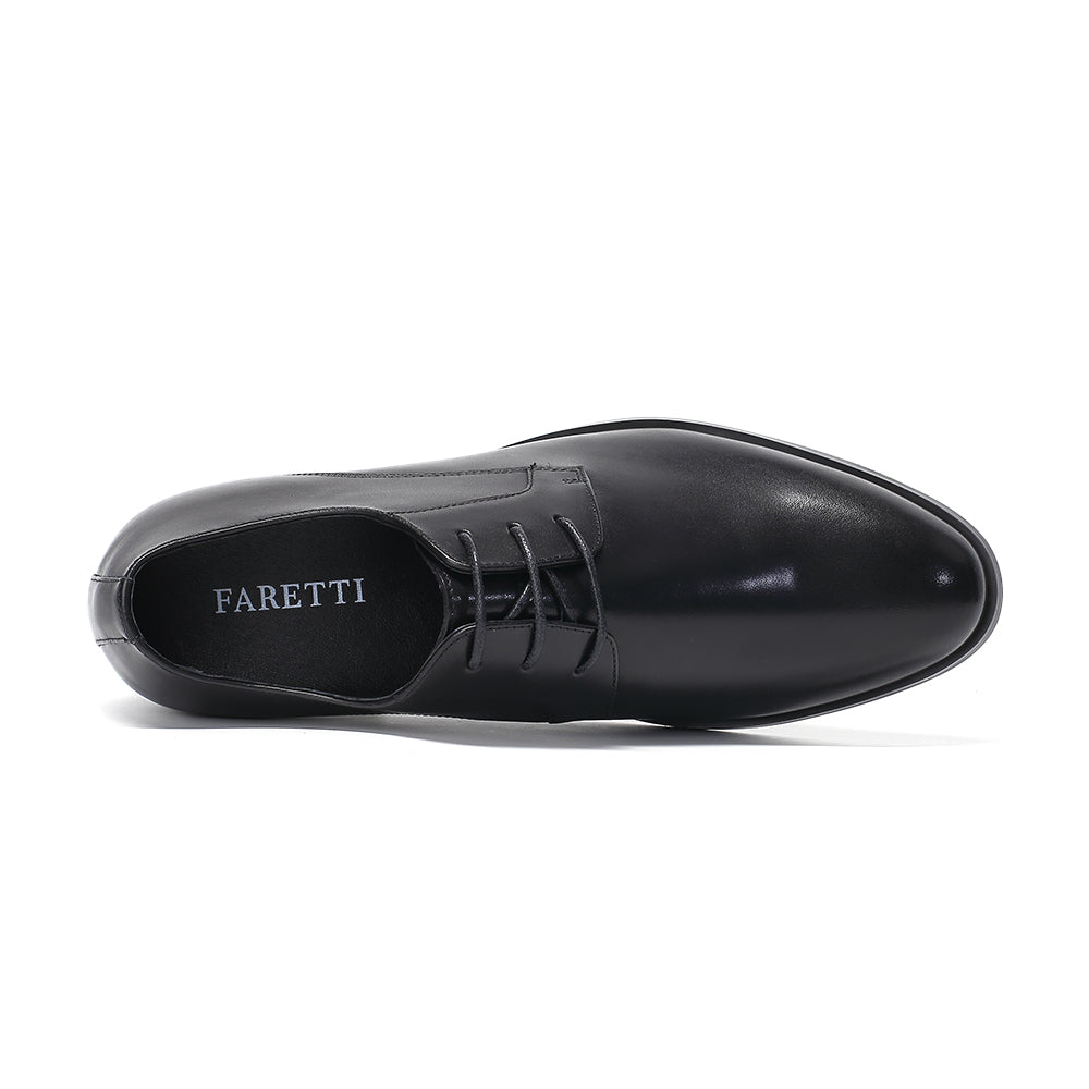 Plain black leather elevator shoes Basilio +2.76 inches